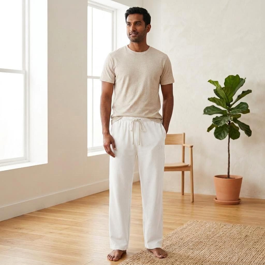 Relaxed Cotton Pants in White, model-worn view